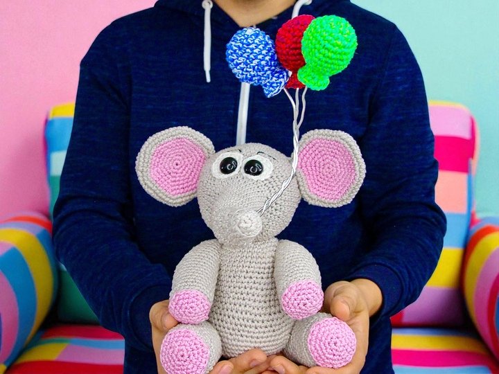 Crochet Pattern - Cute Elephant with Balloon
