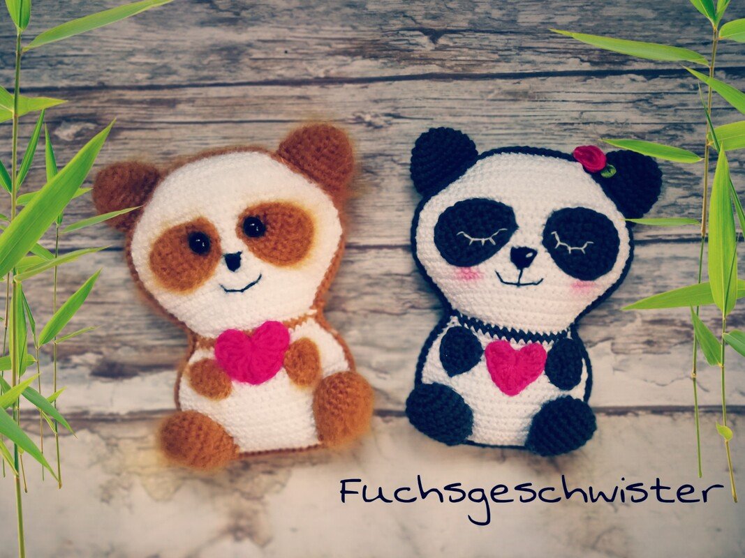 Pandabärchen mit Herz häkeln