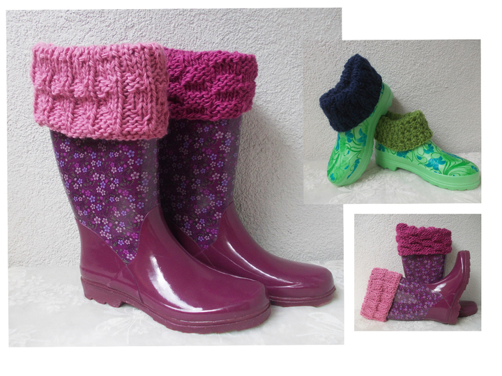 Strickstulpen für Gummistiefel/Boots, f. Erwachsene/Kinder, 4 Mustervarianten, unisex