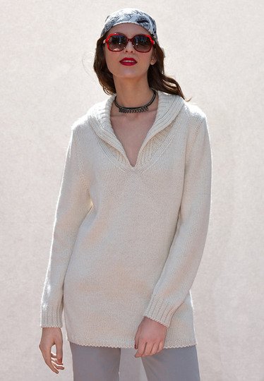 Strickanleitung Pullover Marithé mit gerippten Schalkragen