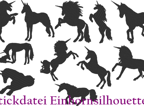 Einhorn Silhouetten Stickdatei