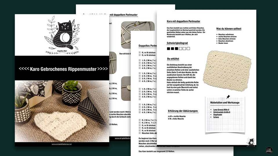 Strickanleitung Karo mit gebrochenem Rippenmuster für eine Sofadecke