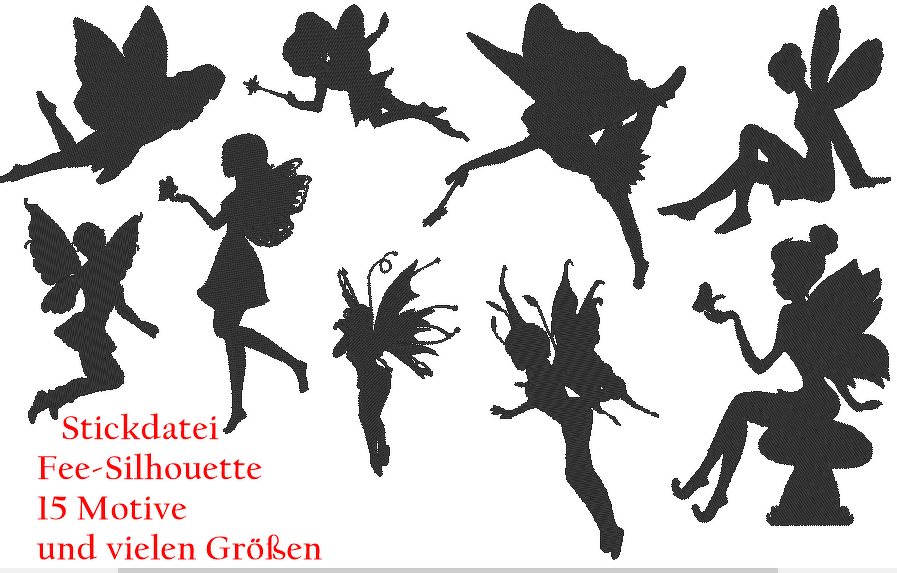 Fee Silhouetten Stickdatei
