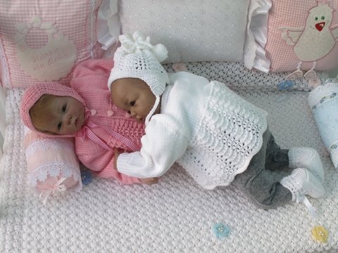 Strickanleitung Babygarnitur Denis u.DENISE Gr.56 3-teilig