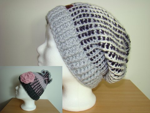 Beanie Mütze „Shades of Grey“ jede Größe, einfach, tunesisch 2-in-1