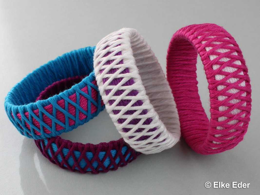 Armreif basteln - moderner Armschmuck aus PET-Flaschen und Garn - Modell "Criss-Cross" - Bild 3