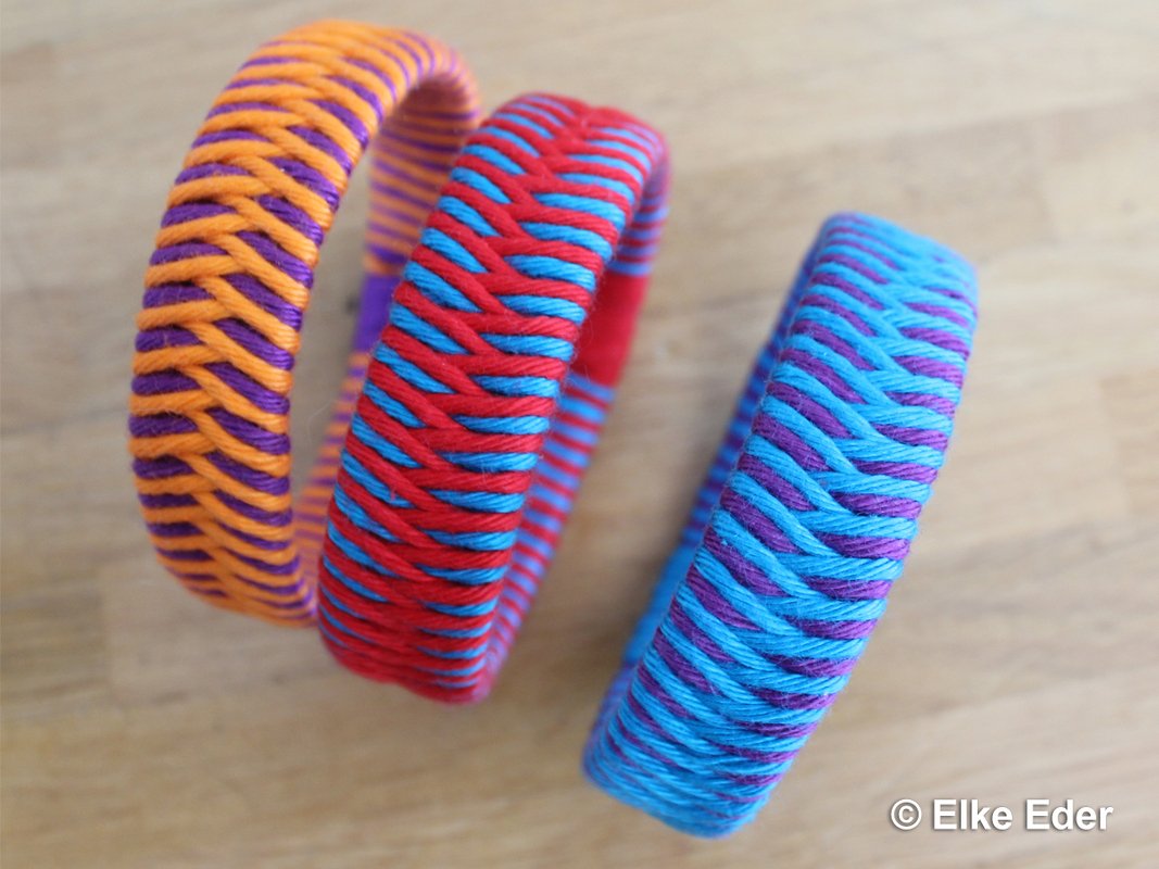 Armreif basteln - trendy Armschmuck aus PET-Flaschen und Wolle - Modell "Fischgrät" - Bild 4