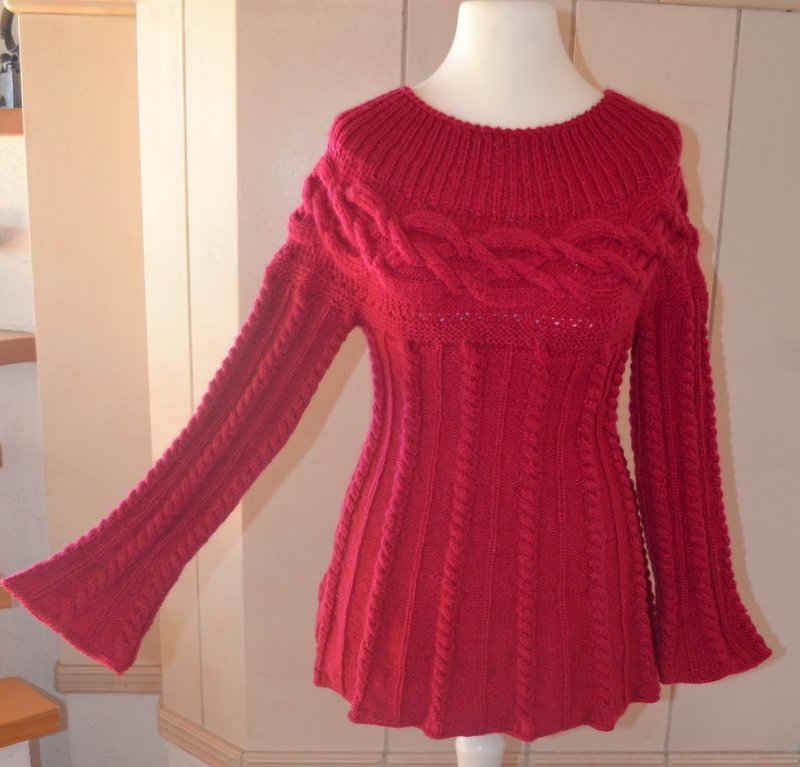 Strickanleitung * Damen Pullover mit Zopfmuster, Größe: M,L,XL