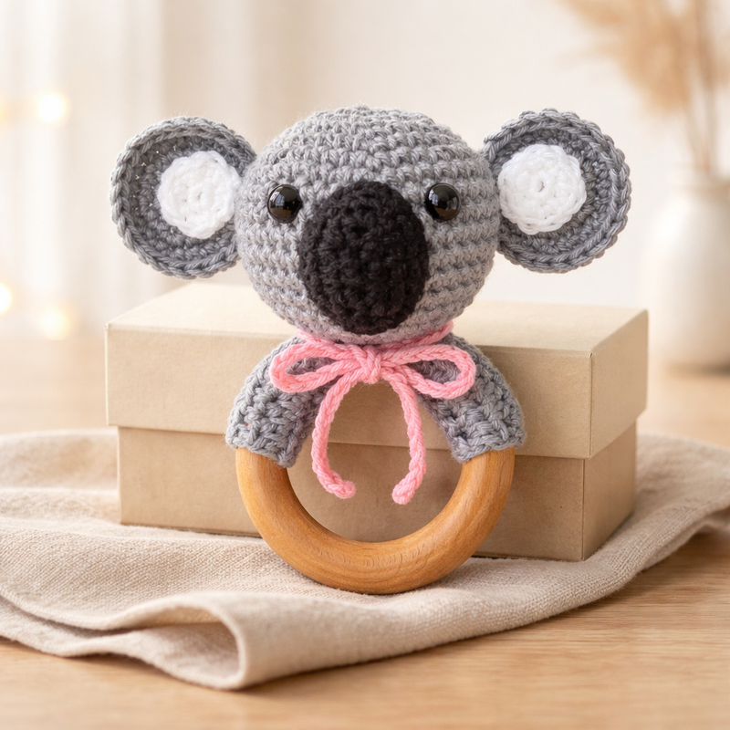 Häkelanleitung Koala Rassel, Babyrassel häkeln