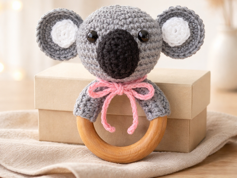 Häkelanleitung Koala Rassel, Babyrassel häkeln