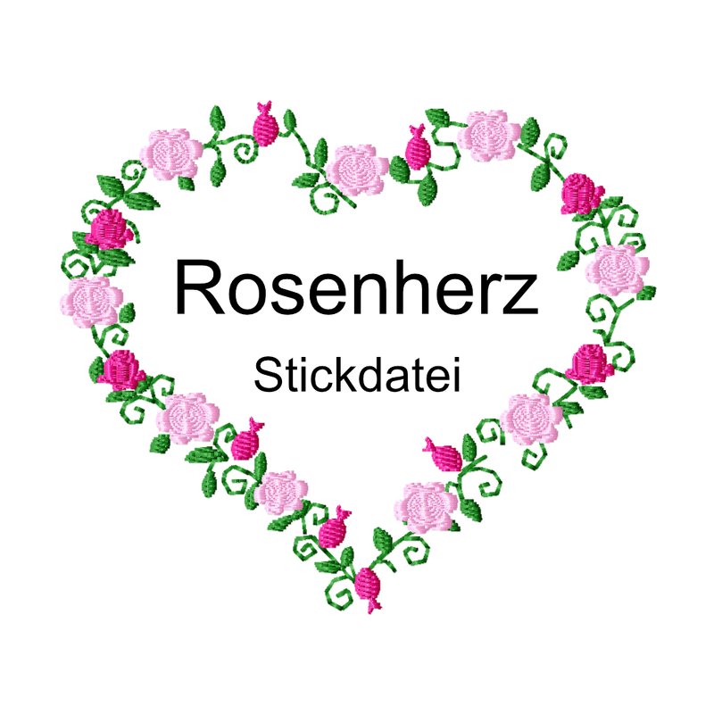 Stickdatei Rosenherz für den Rahmen 10 cm x 10 cm
