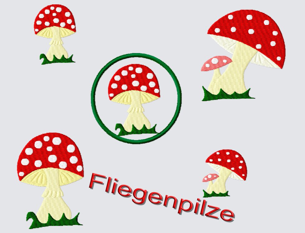 Stickdatei "Fliegenpilze" für den Rahmen 10 cm x 10 cm