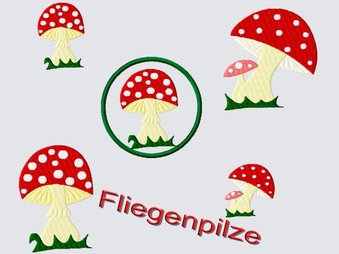 Stickdatei "Fliegenpilze" für den Rahmen 10 cm x 10 cm