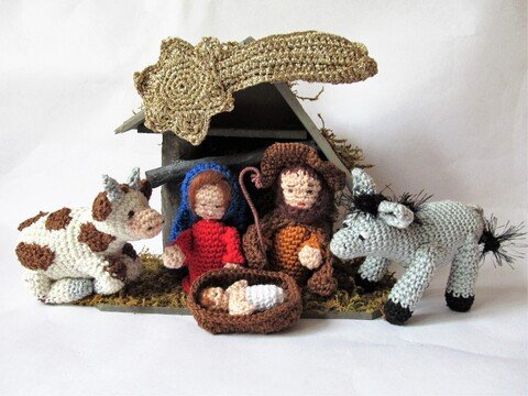 Häkelanleitung Figuren für die Weihnachtskrippe:  Maria, Josef, Jesus, Ochse, Esel, Weihnachtsstern