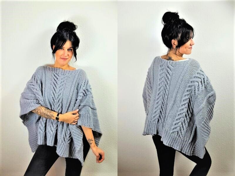 127 Strickanleitung Poncho total verzopftes Kuschelteil