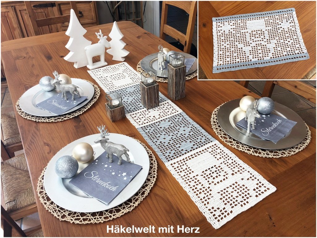 Häkeln / Tischband Schneemann + Bonus