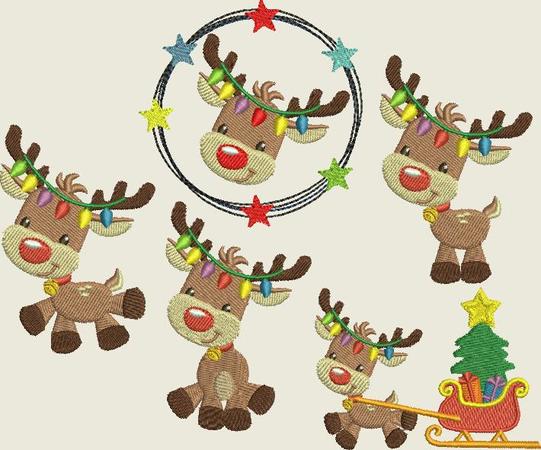 Stickdatei Stickmuster Weihnachten Rentier Doodle Button