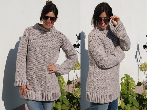 Häkelpullover NATUR (Oversize / Unisize - leicht an alle Größen anzupassen)