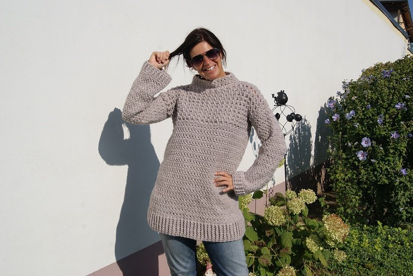 Häkelpullover NATUR (Oversize / Unisize - leicht an alle Größen anzupassen)
