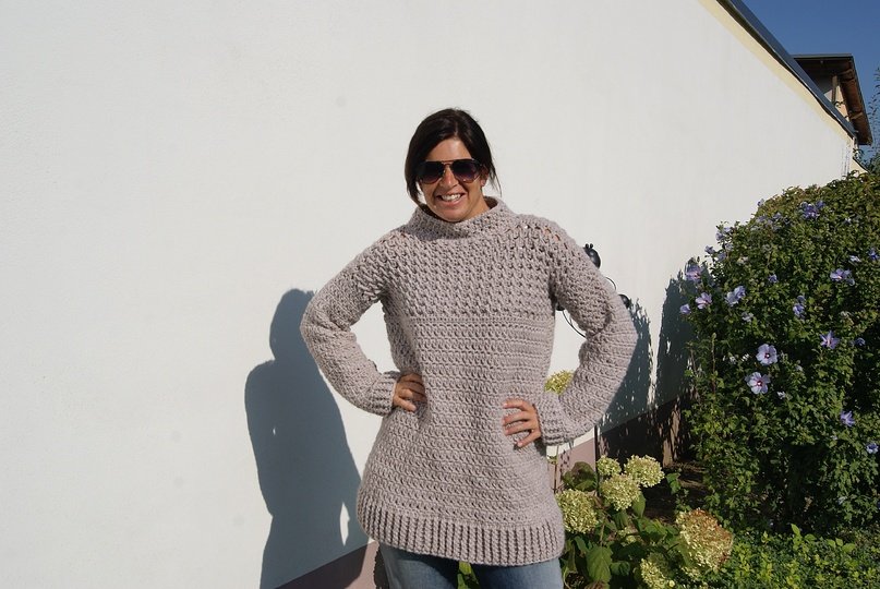 Häkelpullover NATUR (Oversize / Unisize - leicht an alle Größen anzupassen)