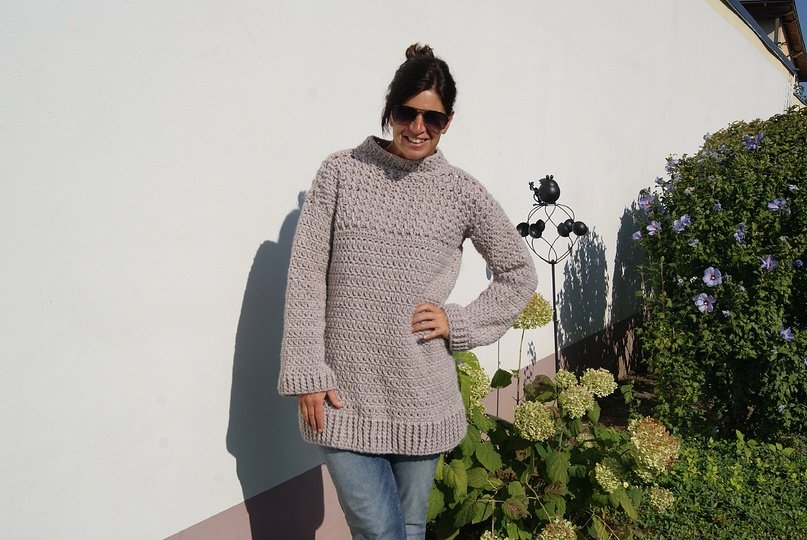 Häkelpullover NATUR (Oversize / Unisize - leicht an alle Größen anzupassen)