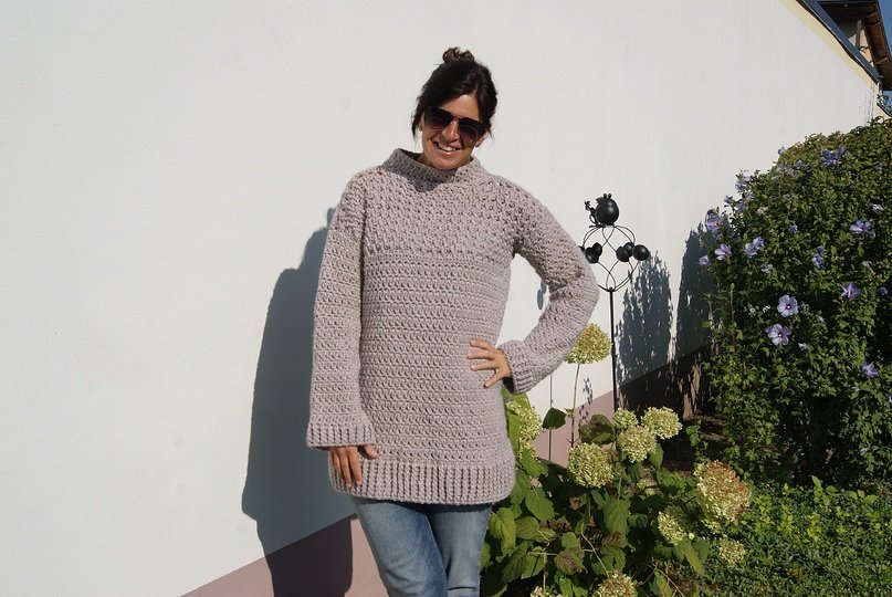 Häkelpullover NATUR (Oversize / Unisize - leicht an alle Größen anzupassen)