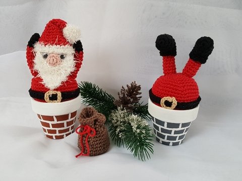 Weihnachtsmann im Schornstein - Häkelanleitung
