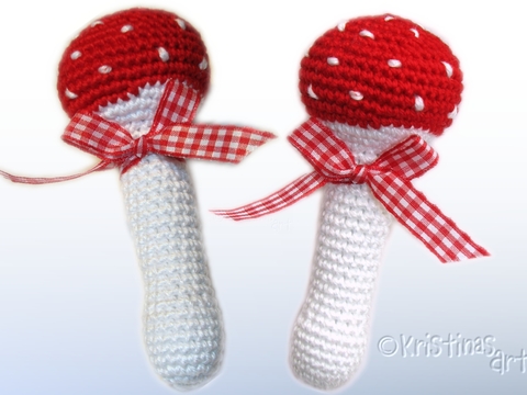 Häkelanleitung Fliegenpilzrassel - Babyspielzeug