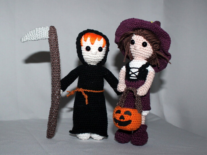 Halloween Häkelanleitung Set – Tod, Hexe, Kürbis & Spinne (Amigurumi PDF)