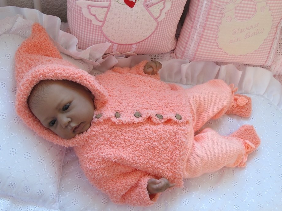 Strickanleitung Babyset Gr.-50 3-teilig Kuerbis für Baby und Reborn