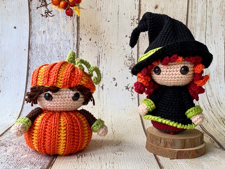 Halloween-Trio: Hexe, Kürbis & Vampir – Häkelanleitung