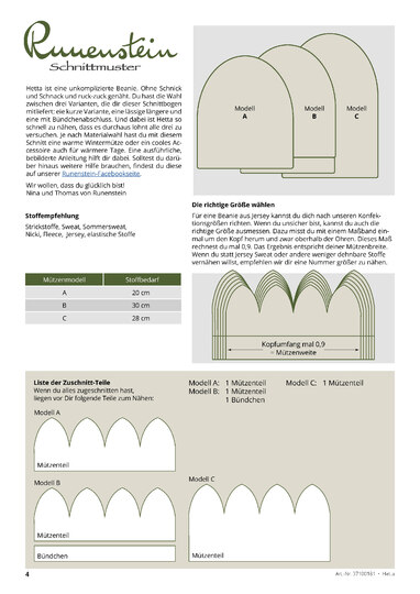 Hetta Beanie 86-116 Schnittmuster & Nähanleitung