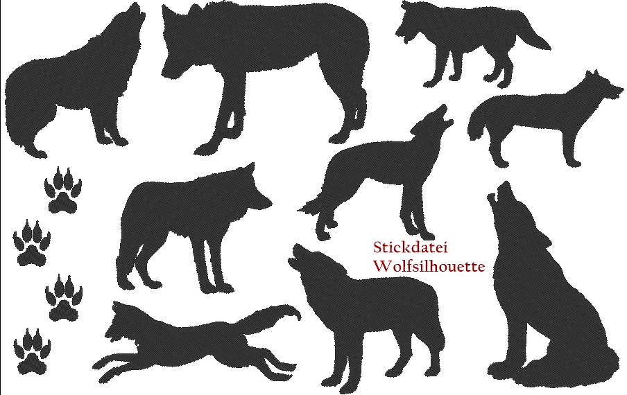 Wolf Silhouetten Stickdatei