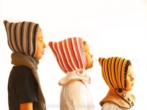 Kapuzenmütze für Herbst oder Winter, 3 Designs - Häkelanleitung für alle Größen