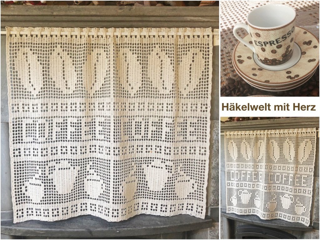 Häkeln / Gardine "Coffee" + Bonus
