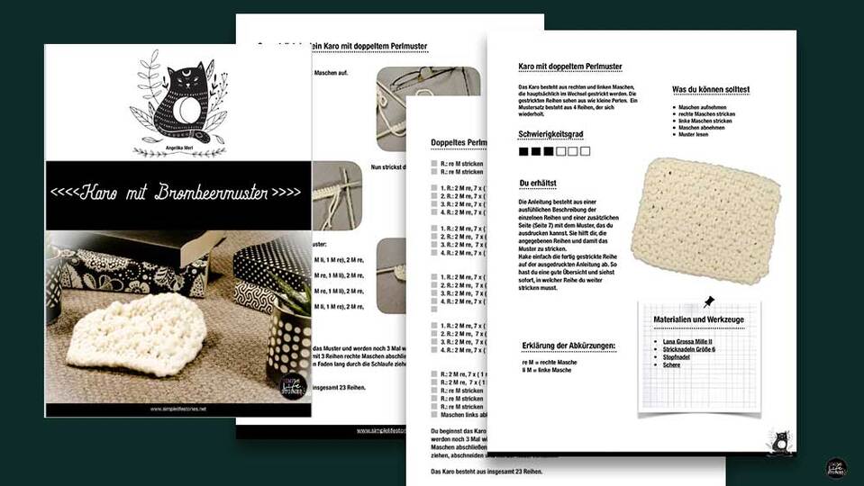 Strickanleitung Karo mit kleinen O-Zöpfen für deine Sofadecke