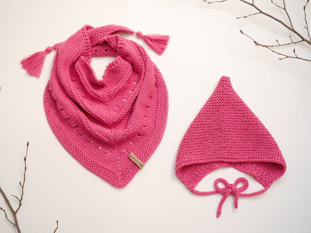 Knitting Pattern Sweetie-Set Baby Hat &amp; Triangular Scarf - 0-5yo – No.209