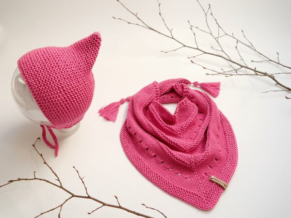 Knitting Pattern Sweetie-Set Baby Hat & Triangular Scarf - 0-5yo – No.209