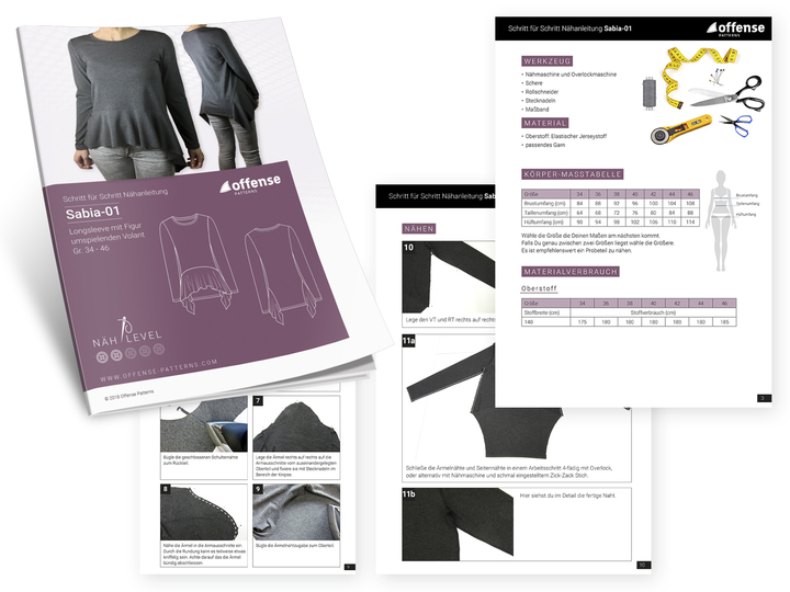 Longsleeve mit Volant "Sabia-01" - Schnittmuster + Nähanleitung