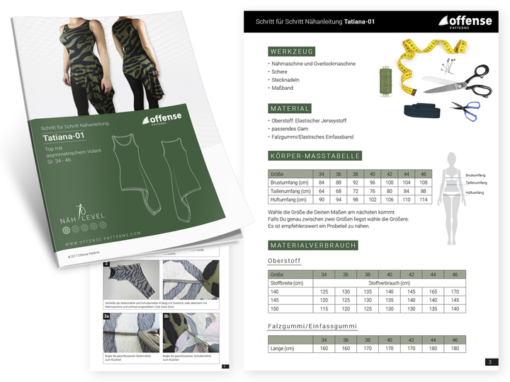 Basic Top mit asymmetrischem Volant "Tatiana-01" - Schnittmuster + Nähanleitung