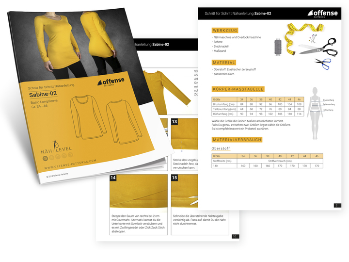 Basic Longsleeve "Sabine-02" - Schnittmuster + Nähanleitung