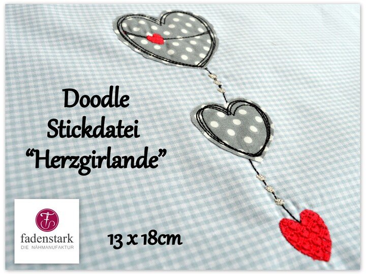 Stickdatei Herzgirlande senkrecht doodle 13x18cm