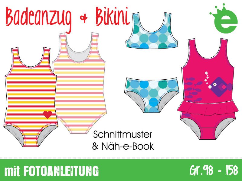 Badeanzug und Bikini für Mädchen German Version • Gr. 98-158 • Näh-E-Book