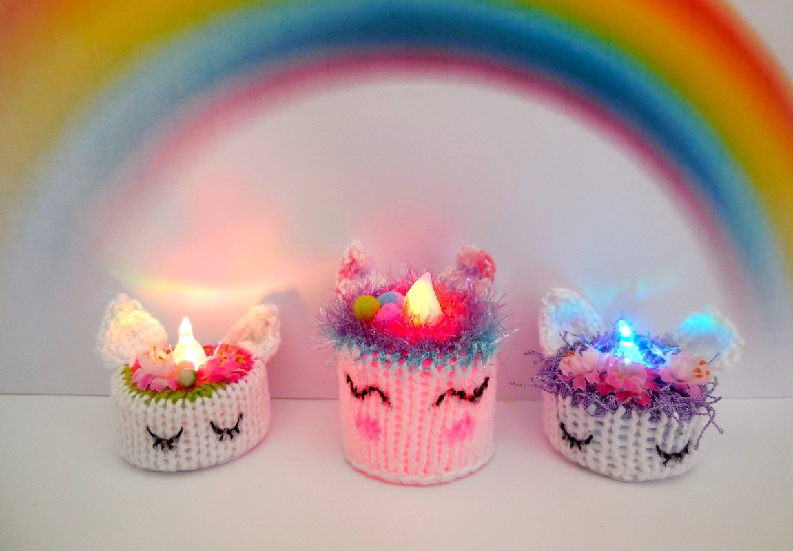 Einhorn - LED Teelicht - Strickanleitung