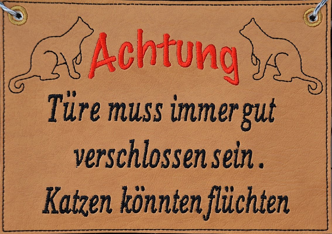 ITH Stickdatei Tuerschild Achtung Katze für den 13 x 18 Rahmen
