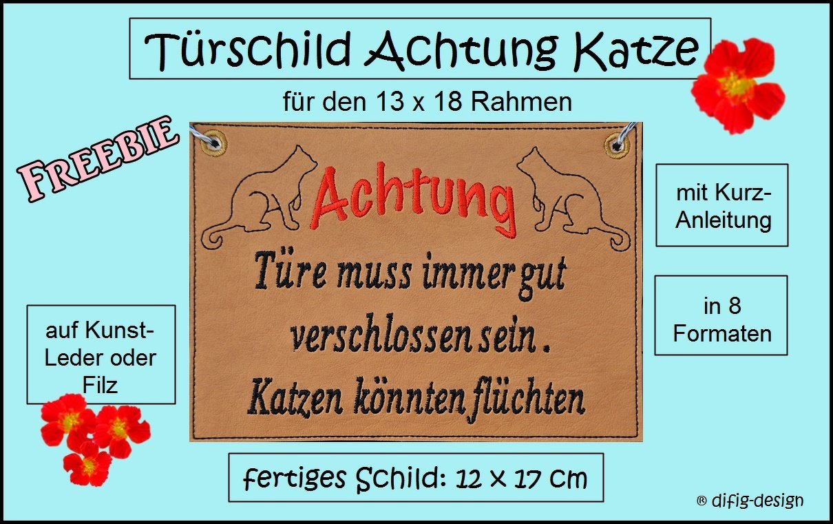 ITH Stickdatei Tuerschild Achtung Katze für den 13 x 18 Rahmen - Bild 3