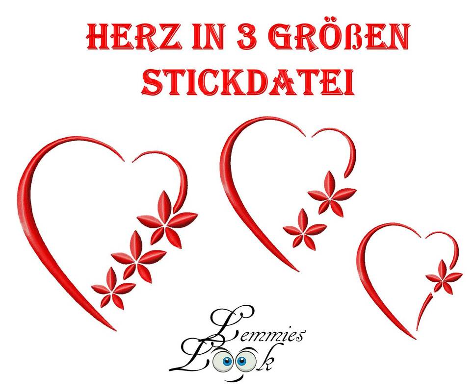 Herz Stickdatei in 3 Größen