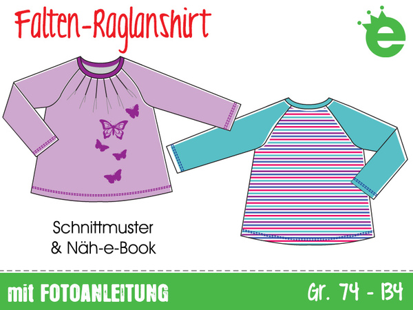 Falten-Raglanshirt • Kinder Gr. 74 - 134 • Näh-E-Book & Schnittmuster