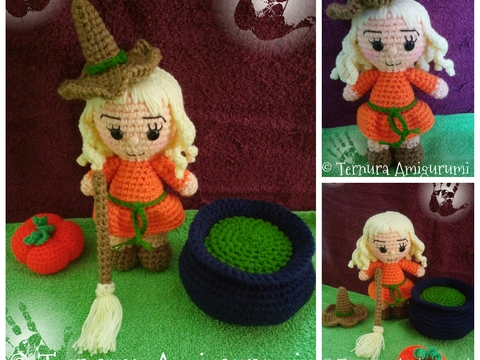 Crochet pattern of Lilly, the witch girl + Accessories PDF english by ternura amigurumi