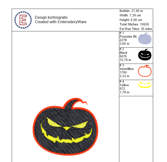 Stickdatei Kürbis 10er Rahmen
